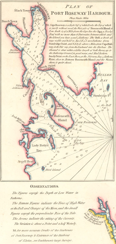 Plan of Port Roseway Harbour 1798 showing Birchtown and Shelburne