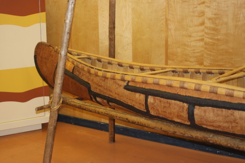 Close-up of birchbark canoe